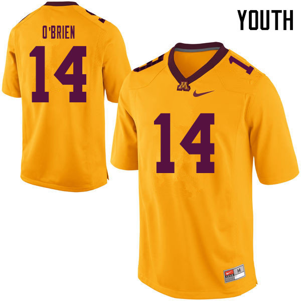 Youth #14 Casey O'Brien Minnesota Golden Gophers College Football Jerseys Sale-Yellow